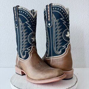 Lane Rodeo Houston Mens Cowboy Boots Brown Navy Leather Square Toe Size 11